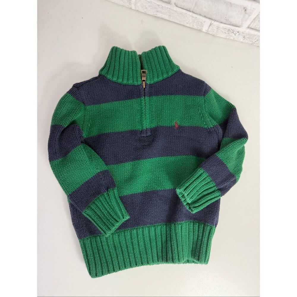 Ralph Lauren Polo Children's Cotton Turtleneck 2/2T Green Blue Stripe  D